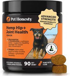 Pet Honesty Hemp Hip & Joint Peanut Butter Flavored Glucosamine & Hemp Chews Joint Supplements for Senior Dogs, 90 count