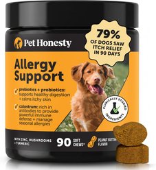 Pet Honesty Allergy Support Peanut Butter Flavored Colostrum & Turmeric Chews, Itchy Skin, Immune & Allergy...