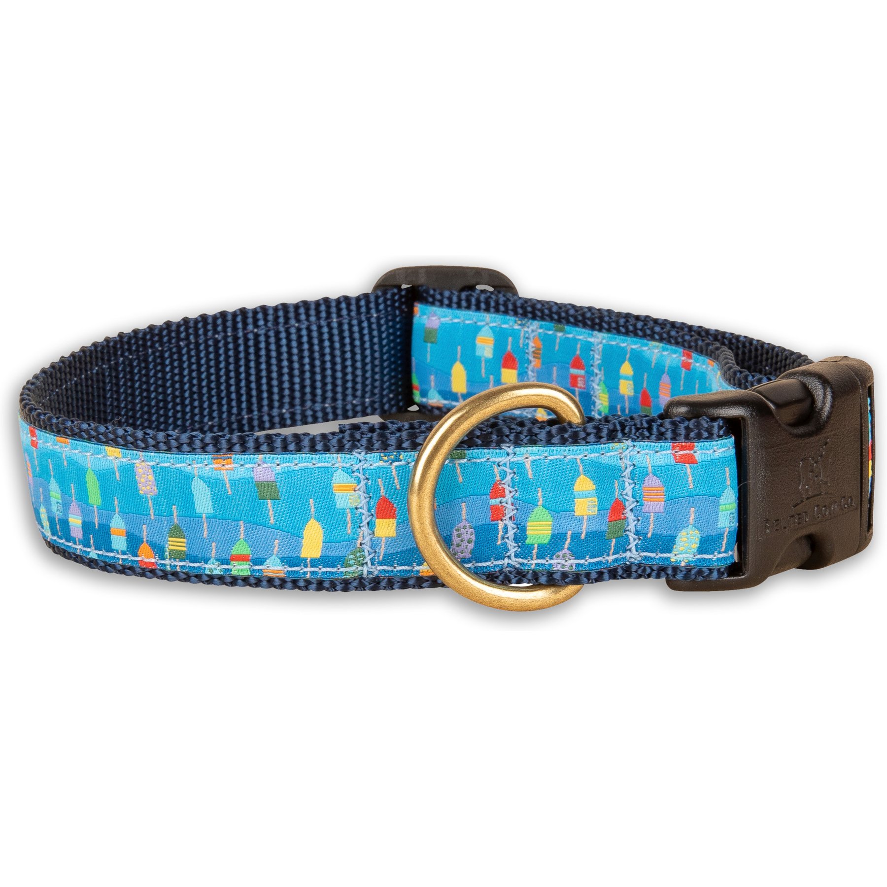 Belted Cow Company Lobster Buoys Ribbon Dog Collar, Medium: 18 to 22-in neck, 1-in wide