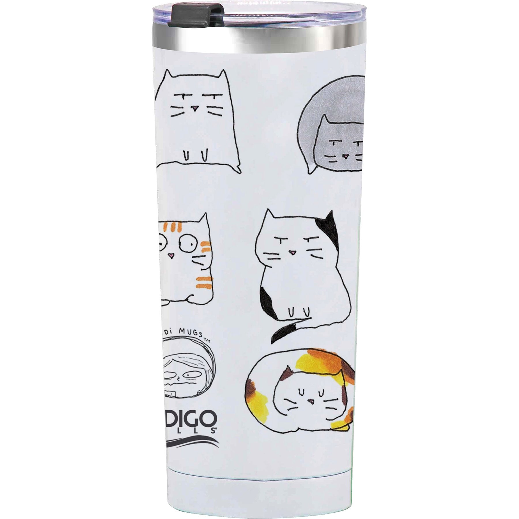 Indigo Falls Cat Moodi Stainless Steel Tumbler, 24-oz, White