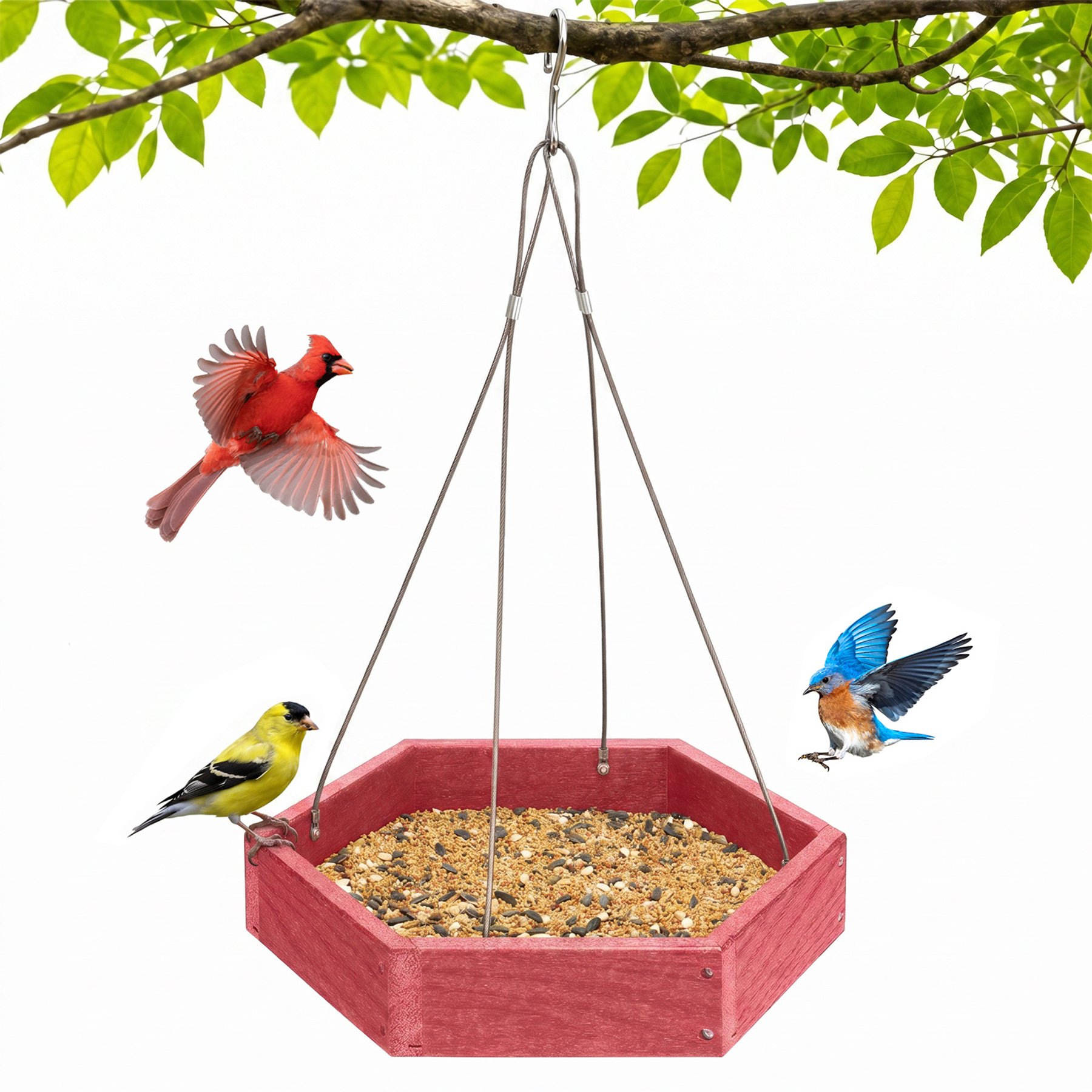 Kingsyard Recycled Poly Lumber Platform Hanging Outdoor Wild Bird Feeder, 3 lbs, Red