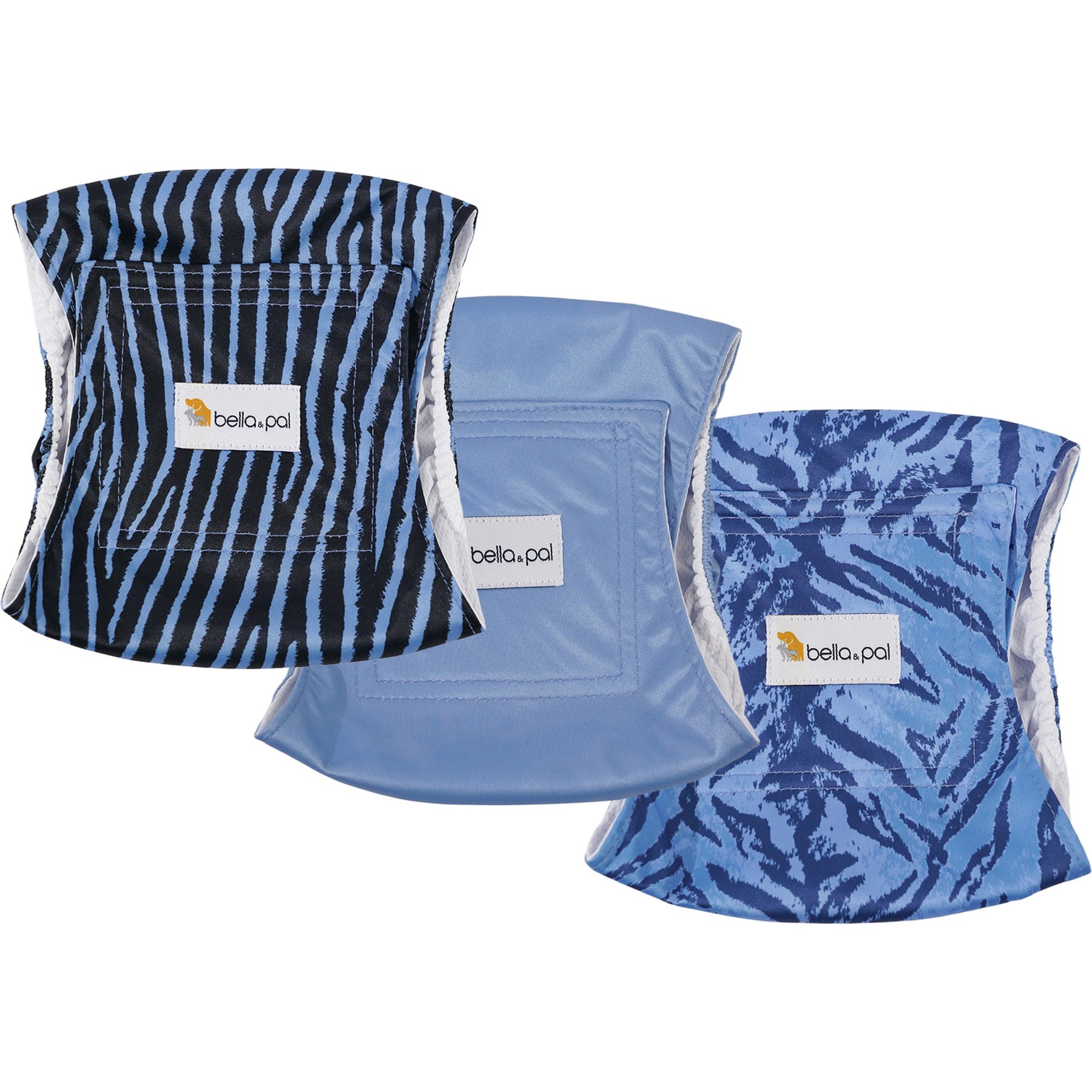 Bella & Pal Washable Belly Band Male Dog Wrap, Sapphire Zebra, 3 count, X-Small: 8 to 11-in waist