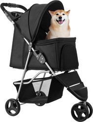 Bencmate 3 Wheels Travel Camp Foldable Dog & Cat Pet Stroller with Brake, Black, 15.35 x 6.89 x 30.12-in