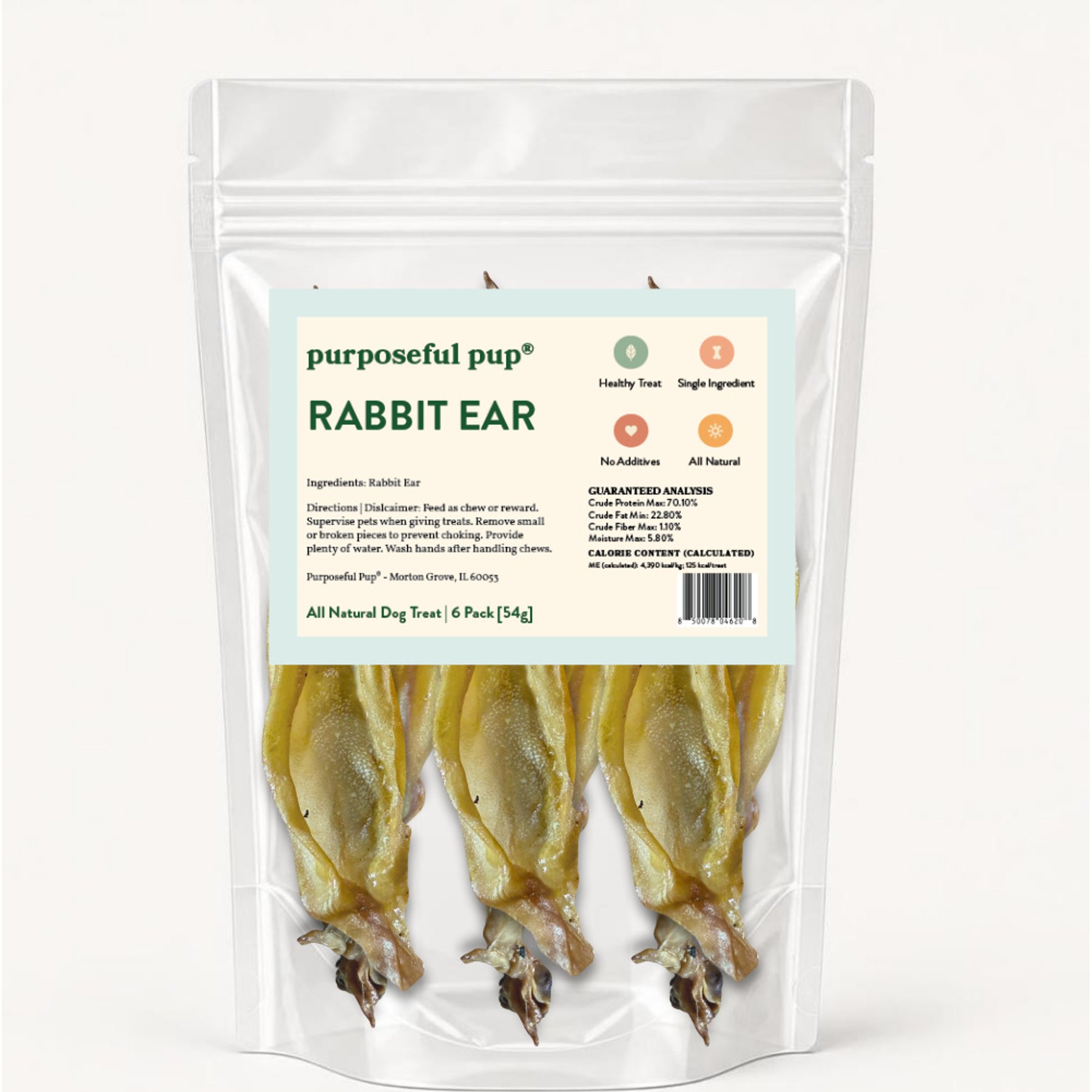 Purposeful Pup Rabbit Ear Natural Dog Chew, 6 count