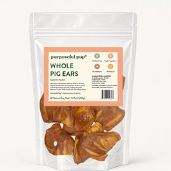 Purposeful Pup Whole Pig Ear Natural Dog Chew, 12 count