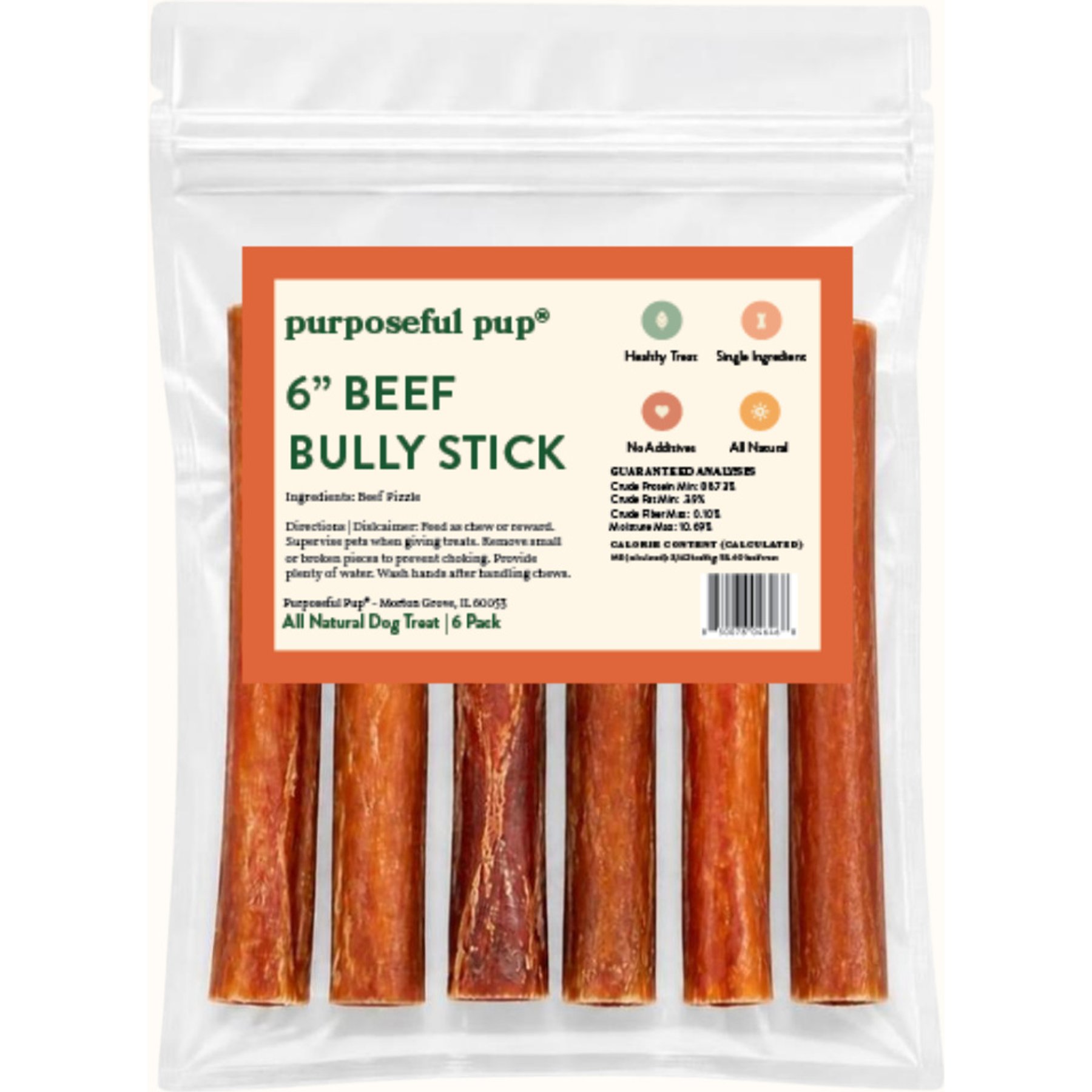 Purposeful Pup 6-in European Bully Stick Dog Chew, 6 count