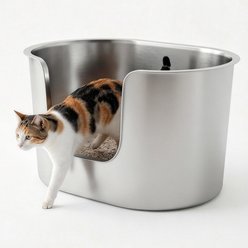 Ptlom Oval High Sided Stainless Steel Pan Cat Litter Box, 23.2 x 13.5 x 13.7-in