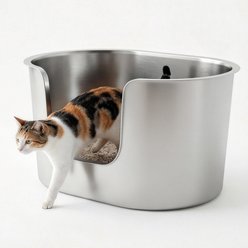 Ptlom Oval High Sided Stainless Steel Pan Cat Litter Box, 23.2 x 13.5 x 11.8-in