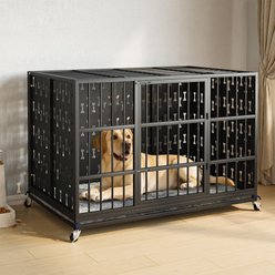 Lemberi Indestructible Dog Crate with Soft Pad & Lockable Wheels, Black, 43.3 x 29.5 x 32.7-in