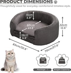 ATJafurn Cozy Couch with Corduroy Removable Cover Orthopedic Bolster Dog Bed, Grey, Large slide 2 of 9