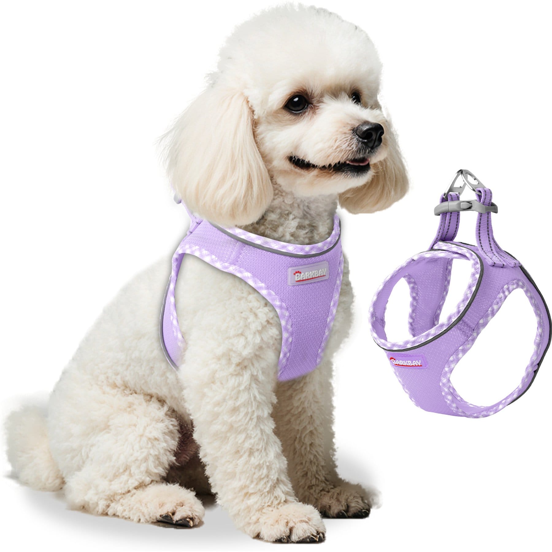 BARKBAY Triple Security Design, Soft Mesh, Reflective & Ultra-Lightweight Basic Dog Harness, Violet Purple, Large: 17.5 to 20.5-in chest