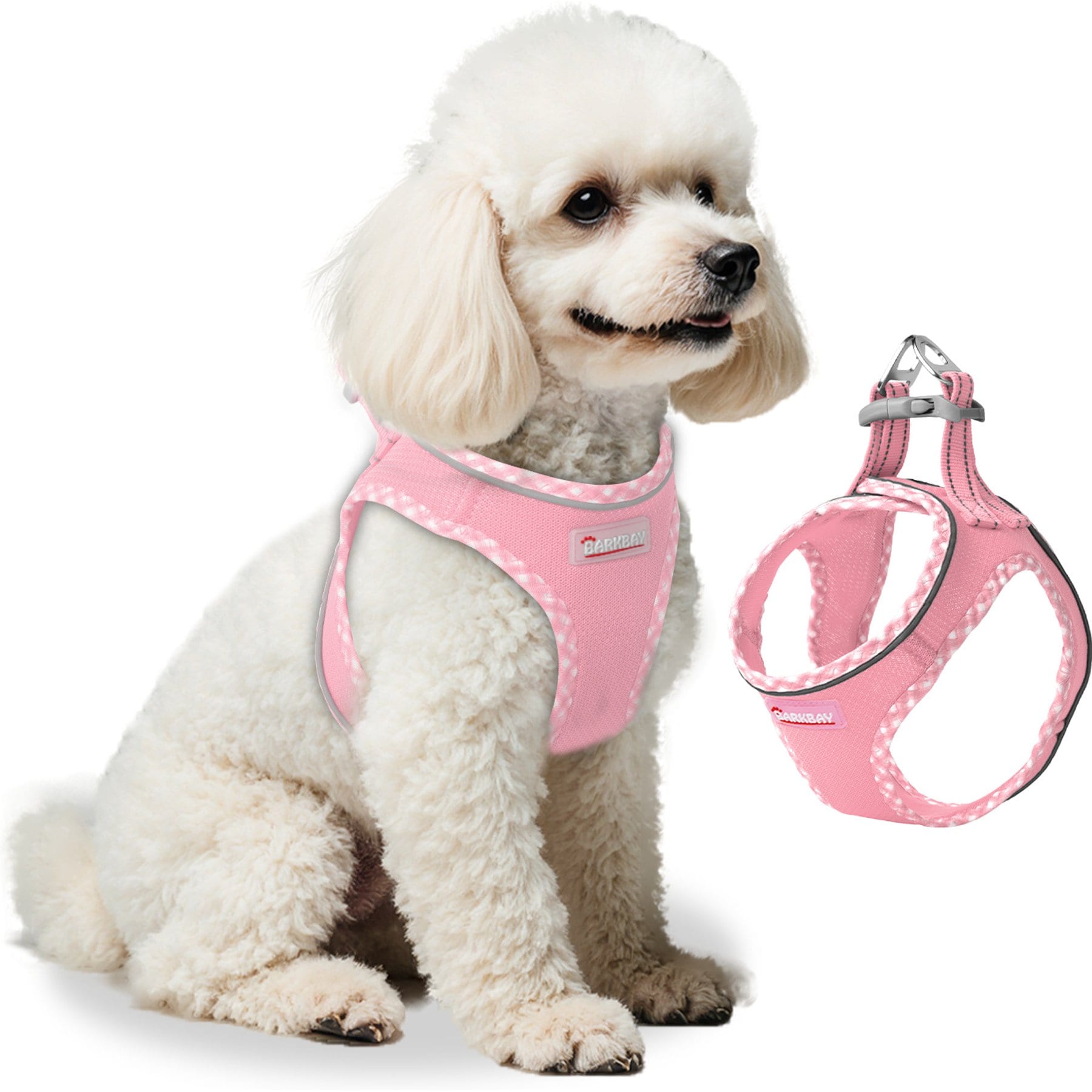 BARKBAY Triple Security Design, Soft Mesh, Reflective & Ultra-Lightweight Basic Dog Harness, Baby Pink, Medium: 16.5 to 18.5-in chest