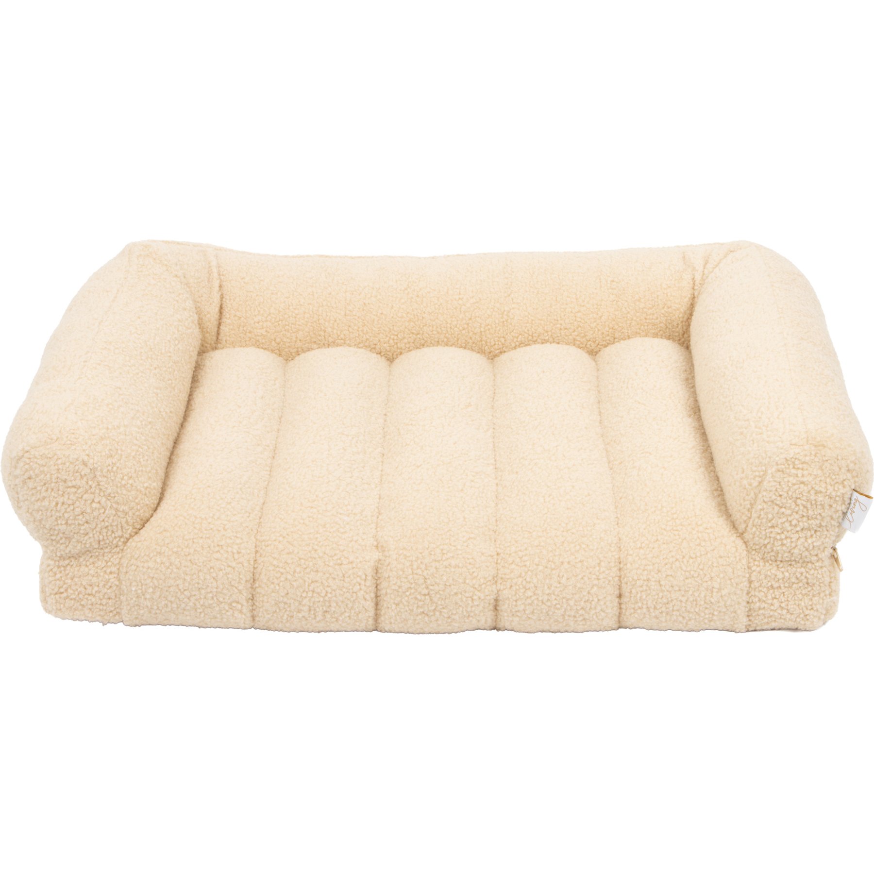 SportPet Designs Quilted Sherpa Sofa Style Bolster Dog & Cat Bed Lounger, Tan, Medium: 30 x 22 x 7.5-in
