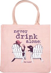 Dog is Good Never Drink Alone Canvas Dog Tote Bag, Pink, 16 x 16-in, 21-L