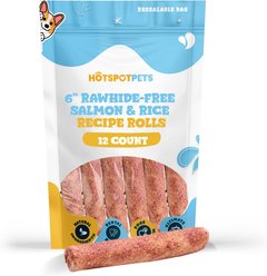 HOTSPOT PETS Rawhide-Free 6-inch Salmon & Rice Recipe Roll Hard Chew Dog Treats, 12 count