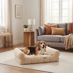 SportPet Designs Quilted Sherpa Sofa Style Bolster Dog & Cat Bed Lounger, Tan, Medium: 30 x 22 x 7.5-in slide 2 of 9