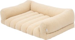 SportPet Designs Quilted Sherpa Sofa Style Bolster Dog & Cat Bed Lounger, Tan, Large: 35 x 25.5 x 8-in