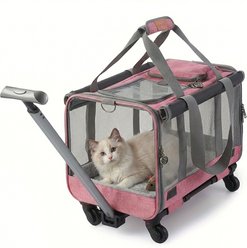 FURDEAR Foldable 4 Wheel Rolling Collapsible Travel Bag Cat Stroller, 18.5 x 11.81 x 15.35-in, Pink