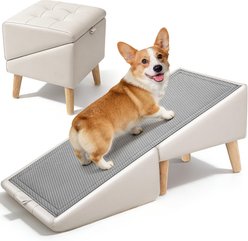 FURDEAR Collapsible 2-in-1 Foldable Dog Ramp & Ottoman, 32 x 16 x 16-in, White