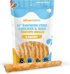 HOTSPOT PETS Rawhide-Free 12-inch Chicken & Rice Recipe Roll Hard Chew Dog Treats, 8 count