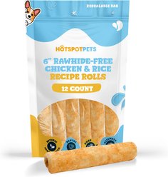 HOTSPOT PETS Rawhide-Free 6-inch Chicken & Rice Recipe Roll Hard Chew Dog Treats, 12 count