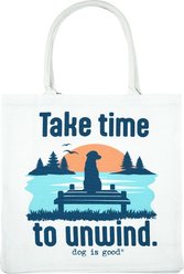 Dog is Good Take Time to Unwind Canvas Dog Tote Bag, Antique White, 16 x 16-in, 21-L