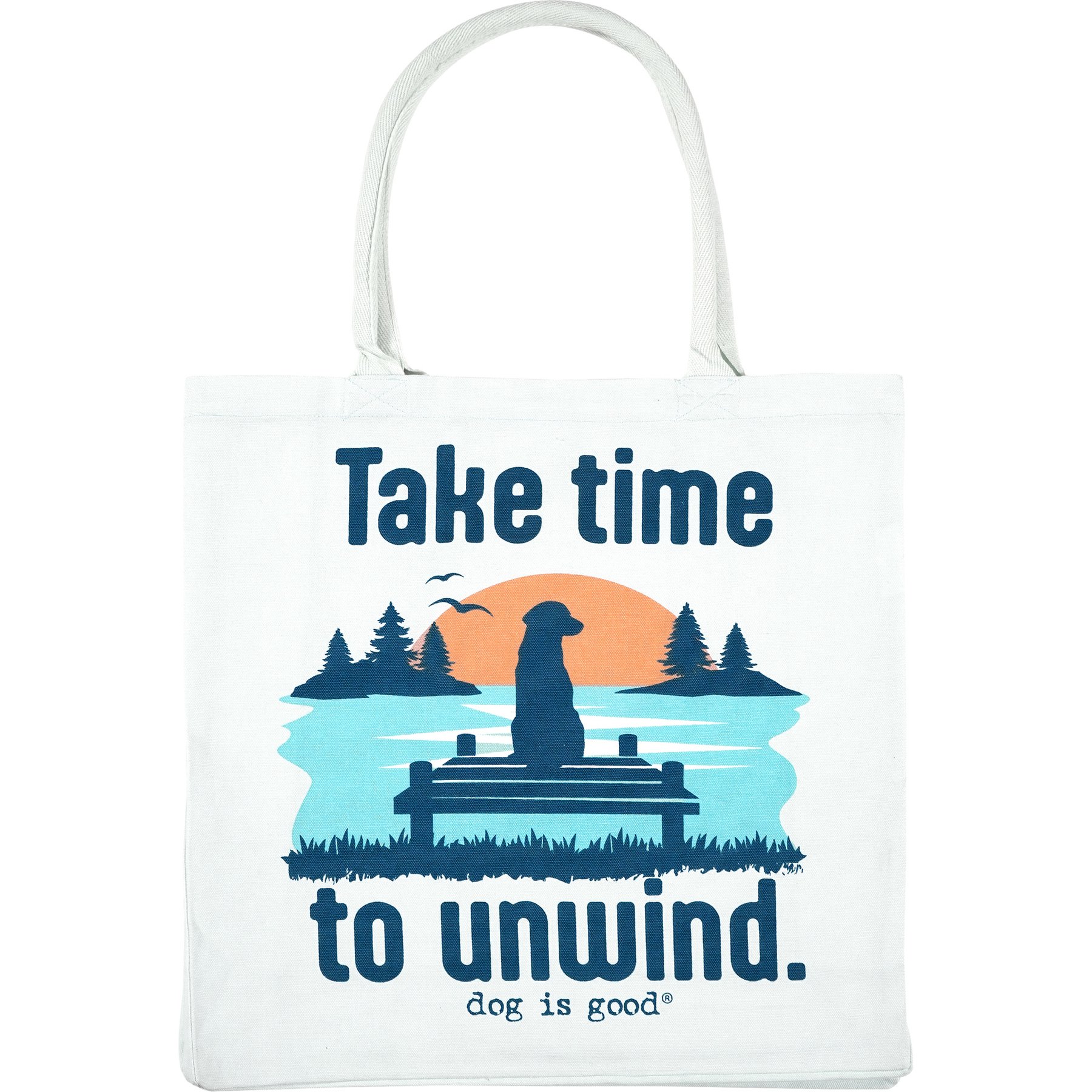 Dog is Good Take Time to Unwind Canvas Dog Tote Bag, Antique White, 16 x 16-in, 21-L