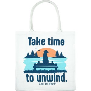 Dog is Good Take Time to Unwind Canvas Dog Tote Bag, Antique White, 16 x 16-in, 21-L
