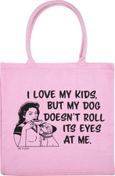 Dog is Good Love My Kids Canvas Dog Tote Bag, Pink, 16 x 16-in, 21-L