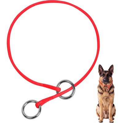 BARKBAY BARKBAY Competition-Style Ultra-Slim P/Q Loop No Pull Martingale Dog Collar with Stainless Steel Ring, Red, 17.5 to 19.5-in neck, 3/8-in wide