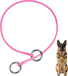 BARKBAY Competition-Style Ultra-Slim P/Q Loop No Pull Martingale Reflective Dog Collar with Stainless Steel Ring, Pink, 21.5 to 23.5-in neck, 3/8-in wide