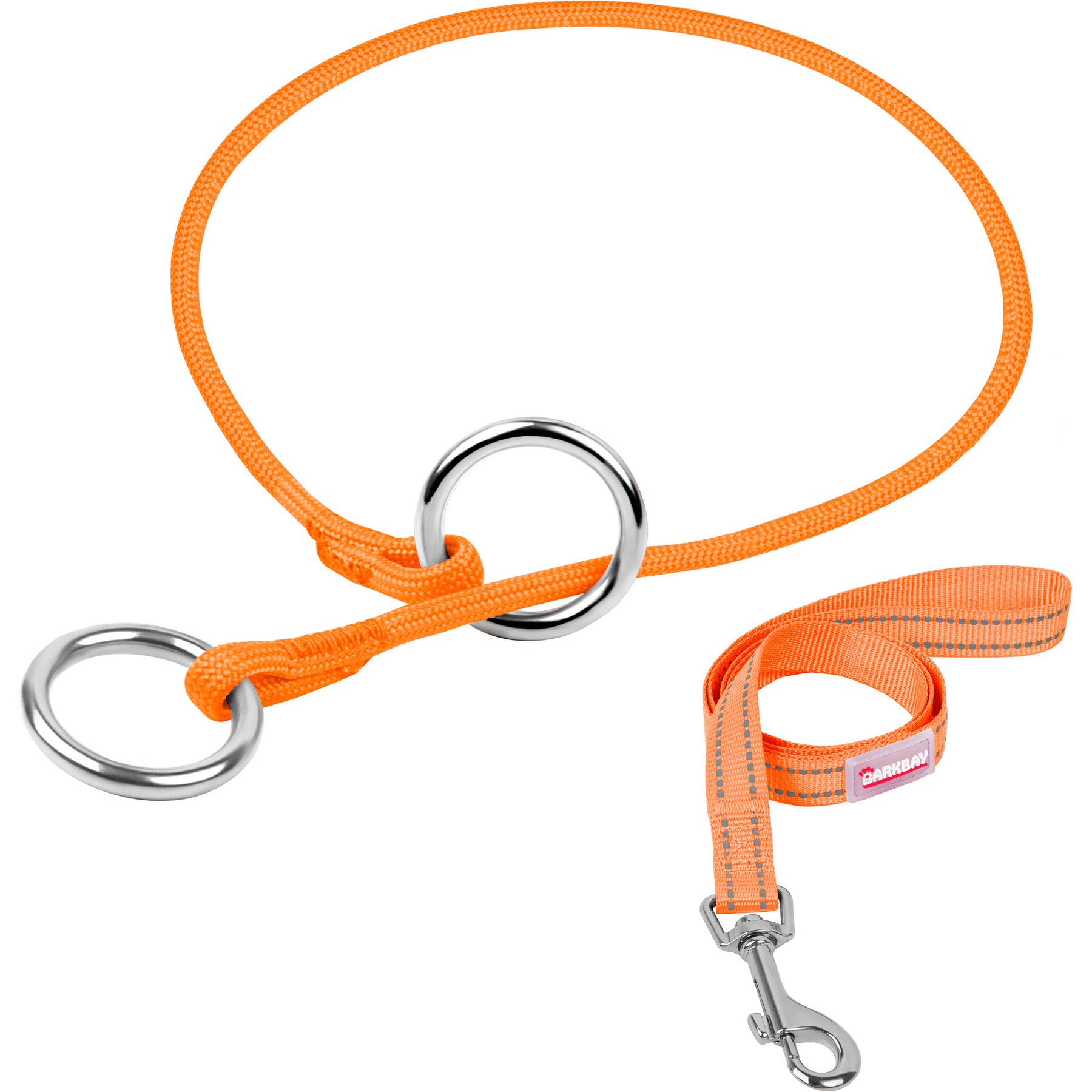 BARKBAY Slip Lead for Dog Collar & Leash, Orange, 21.5 to 23.5-in neck, 3/8-in wide