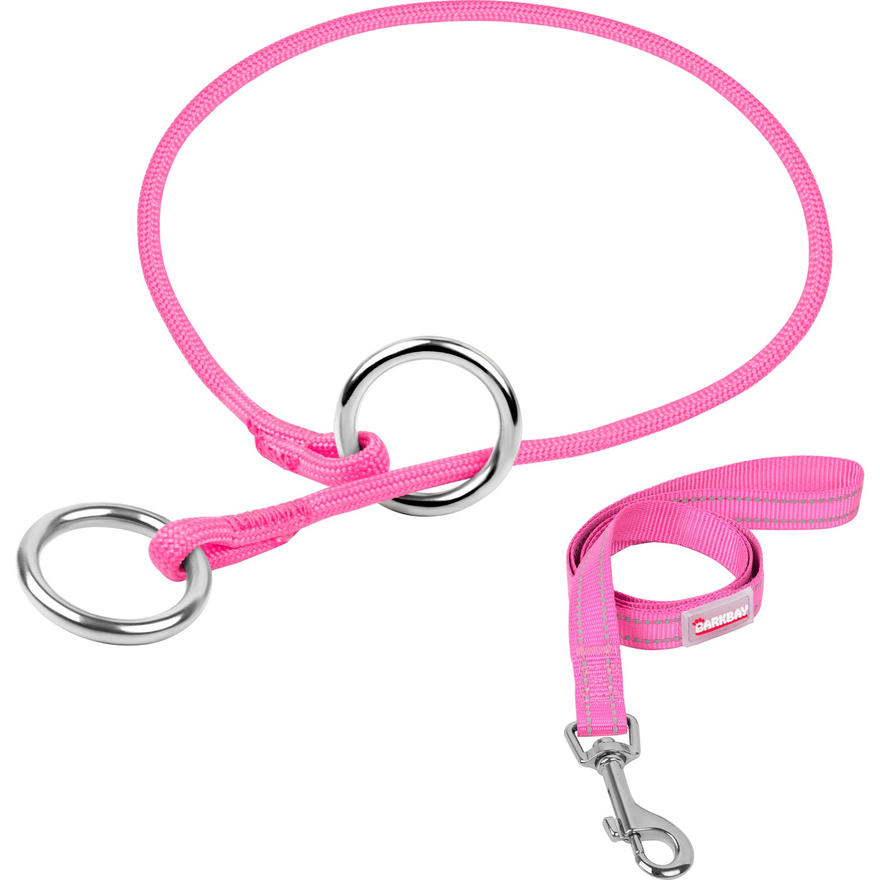 BARKBAY Slip Lead for Dog Collar & Leash, Pink, 27.5 to 29.5-in neck, 3/8-in wide