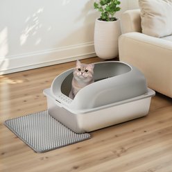 Bencmate Stainless Steel Self-Cleaning Cat Litter Box with Lid & Mat, 23.62 x 15.75 x 11.81-in, White slide 2 of 7