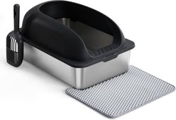 Bencmate Stainless Steel Self-Cleaning Cat Litter Box with Lid & Mat, 23.62 x 15.75 x 11.81-in, Black