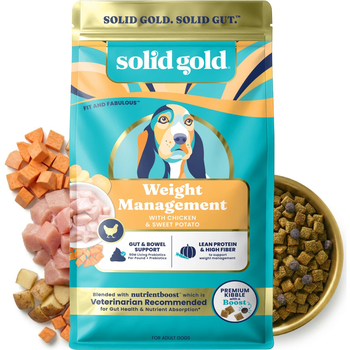 Solid Gold NutrientBoost Chicken & Sweet Potato Weight Control Gut Health Grain-Free Dry Dog Food for Medium & Large Dogs, 7.5-lb bundle