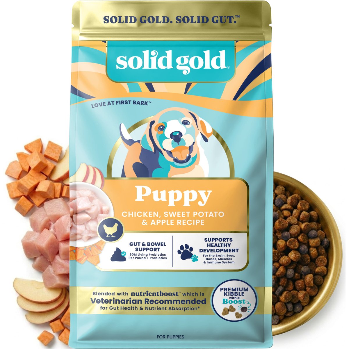 Solid Gold NutrientBoost Medium & Large Breed Puppy, Chicken, Potato & Apple Puppy Gut Health Grain-Free Dry Dog Food, 3.75-lb bag