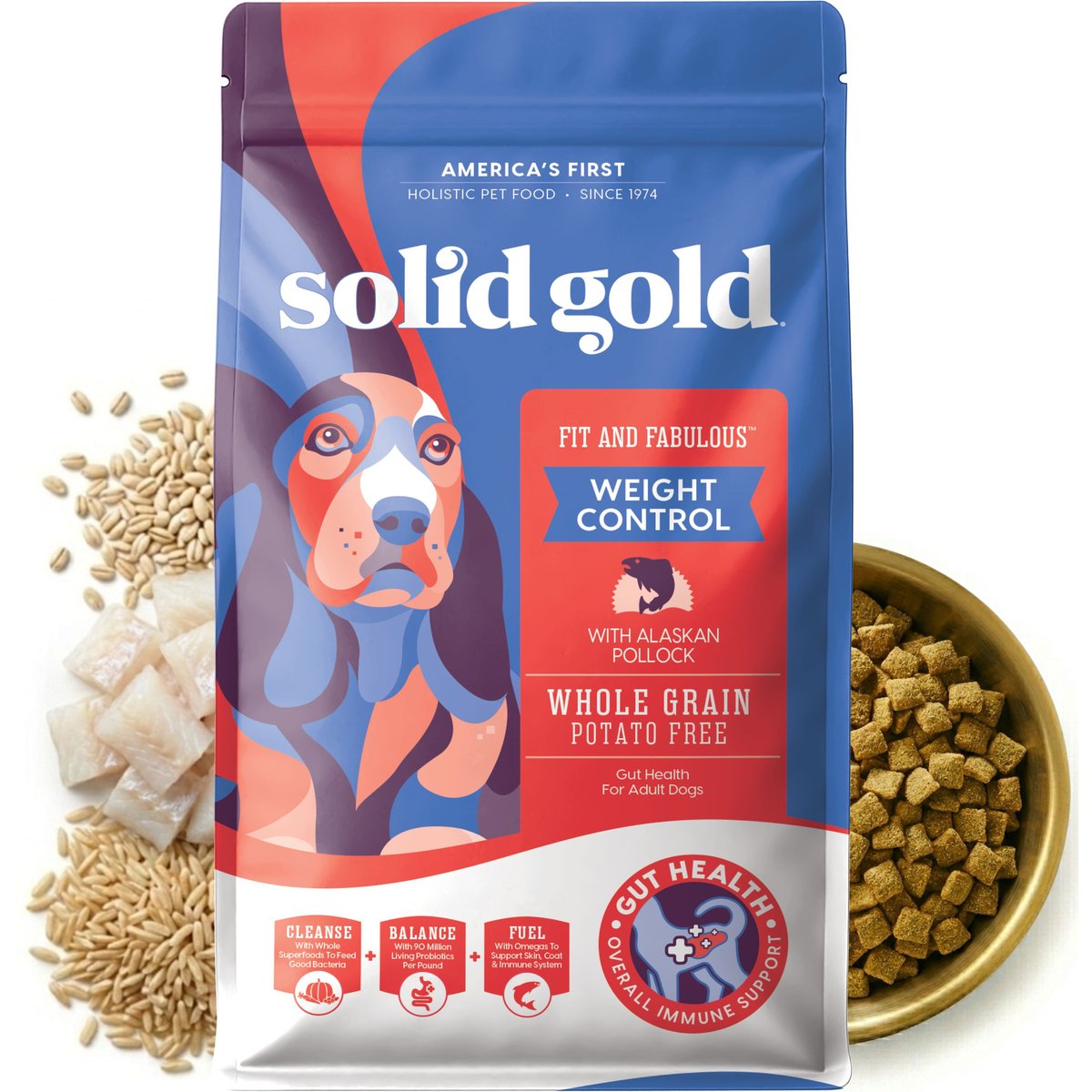 Solid Gold Weight Control Low-Fat & Low-Calorie Whole Grain Recipe Alaskan Pollock Dry Dog Food for Medium & Large Dogs, 8-lb bundle