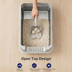 MIXJOY High-Sided Open-Top Stainless Steel Cat Litter Box with Scoop, X-Large, 2 count, Silver Grey slide 2 of 9