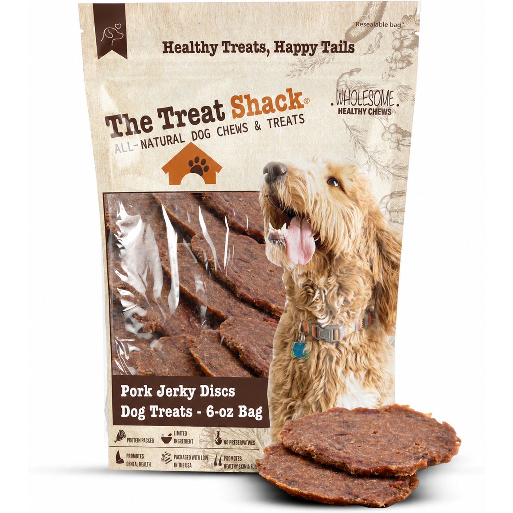The Treat Shack Limited Ingredient High Protein Pork Jerky Discs Dog Treats, 6-oz bag