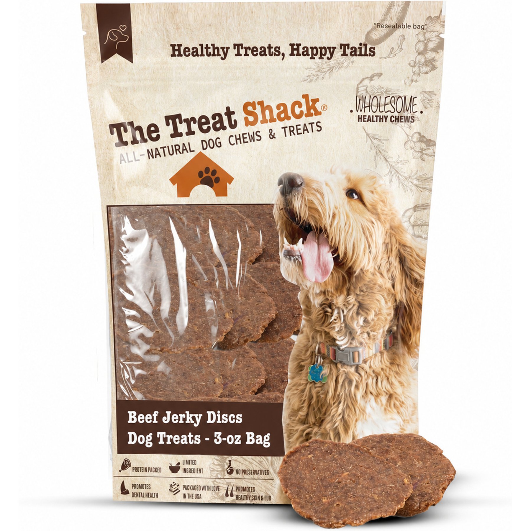 The Treat Shack Limited Ingredient High Protein Beef Jerky Discs Dog Treats, 3-oz bag