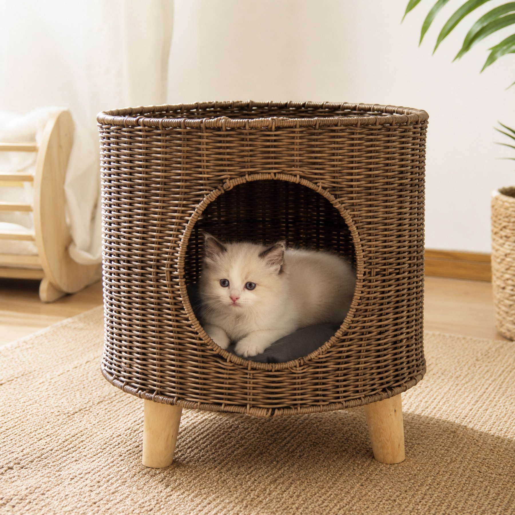 NonoPets Handwoven Indoor Breathable Wicker-Style Machine Washable Elevated Dog & Cat Bed, Natural