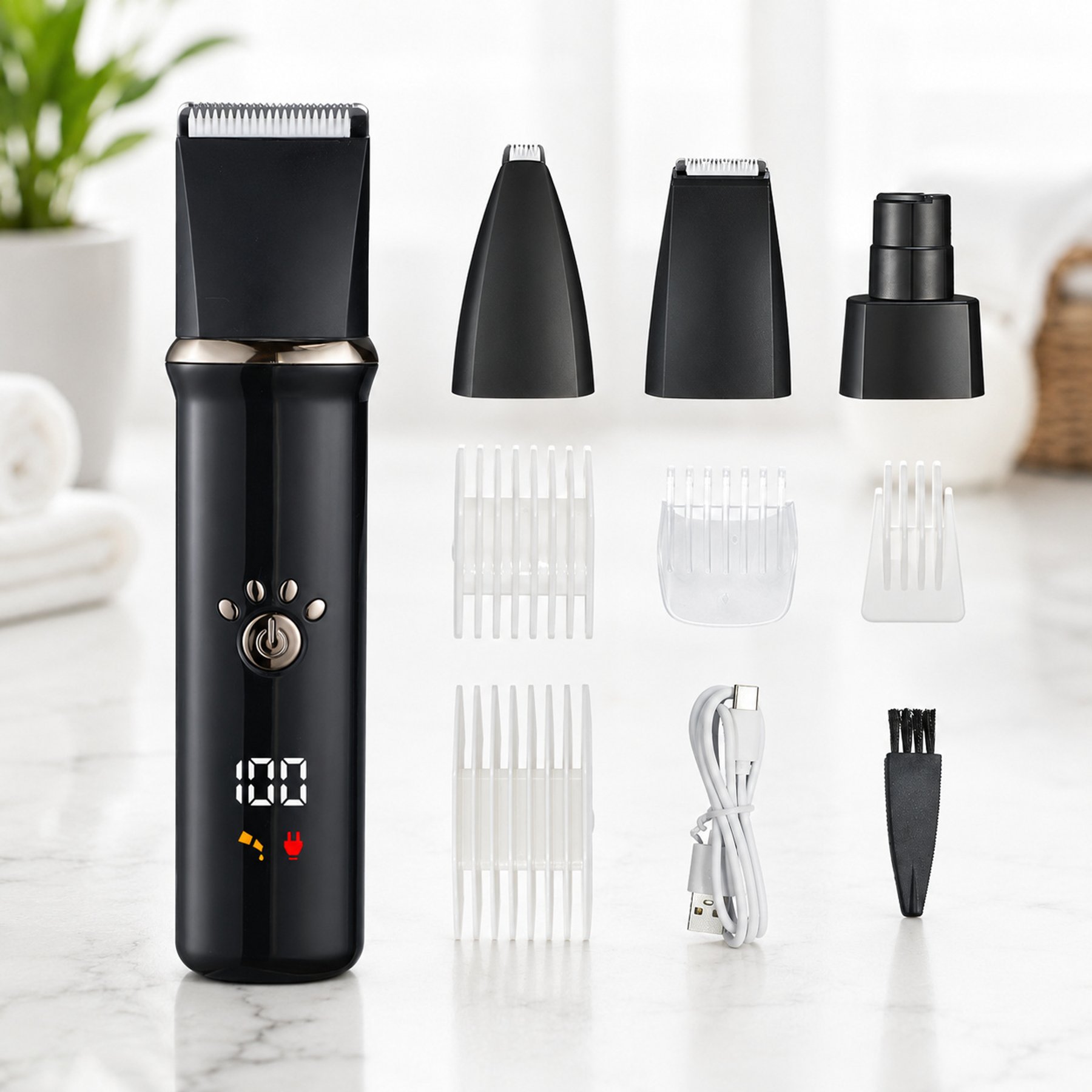 NonoPets 4-in-1 Waterproof Cordless Dog & Cat Clippers Kit with Blades & Guide Combs, Black
