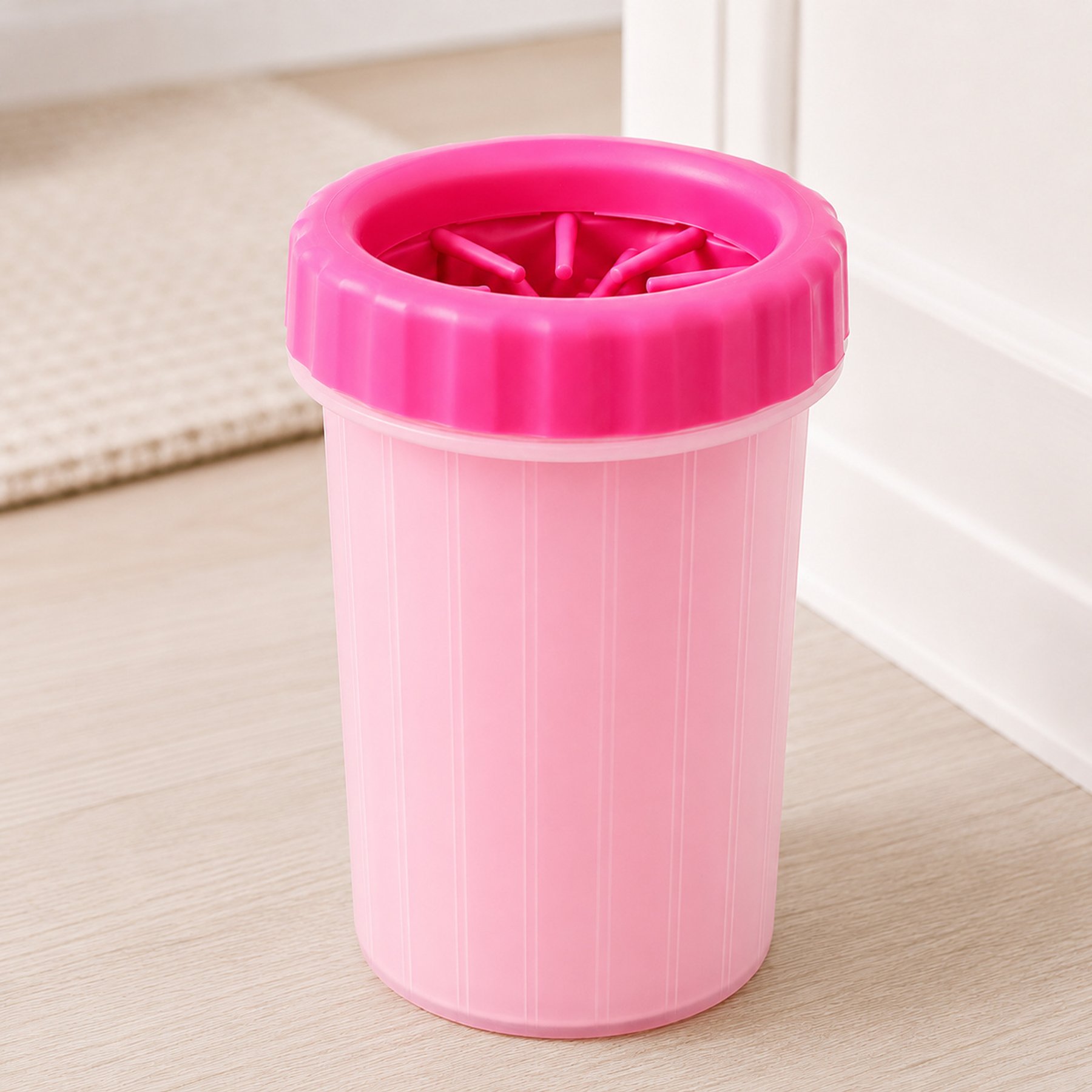 NonoPets Portable Paw Cleaner Cup Dog Brush with Soft Silicone Bristles, Pink