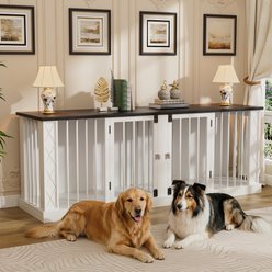 Saudism Double Heavy Duty Indoor Furniture Kennel TV Stand Dog Crate, 86.6-in, White