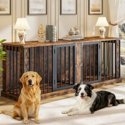 Saudism Double Heavy Duty Indoor Furniture Kennel TV Stand Dog Crate, 86.6-in, Brown