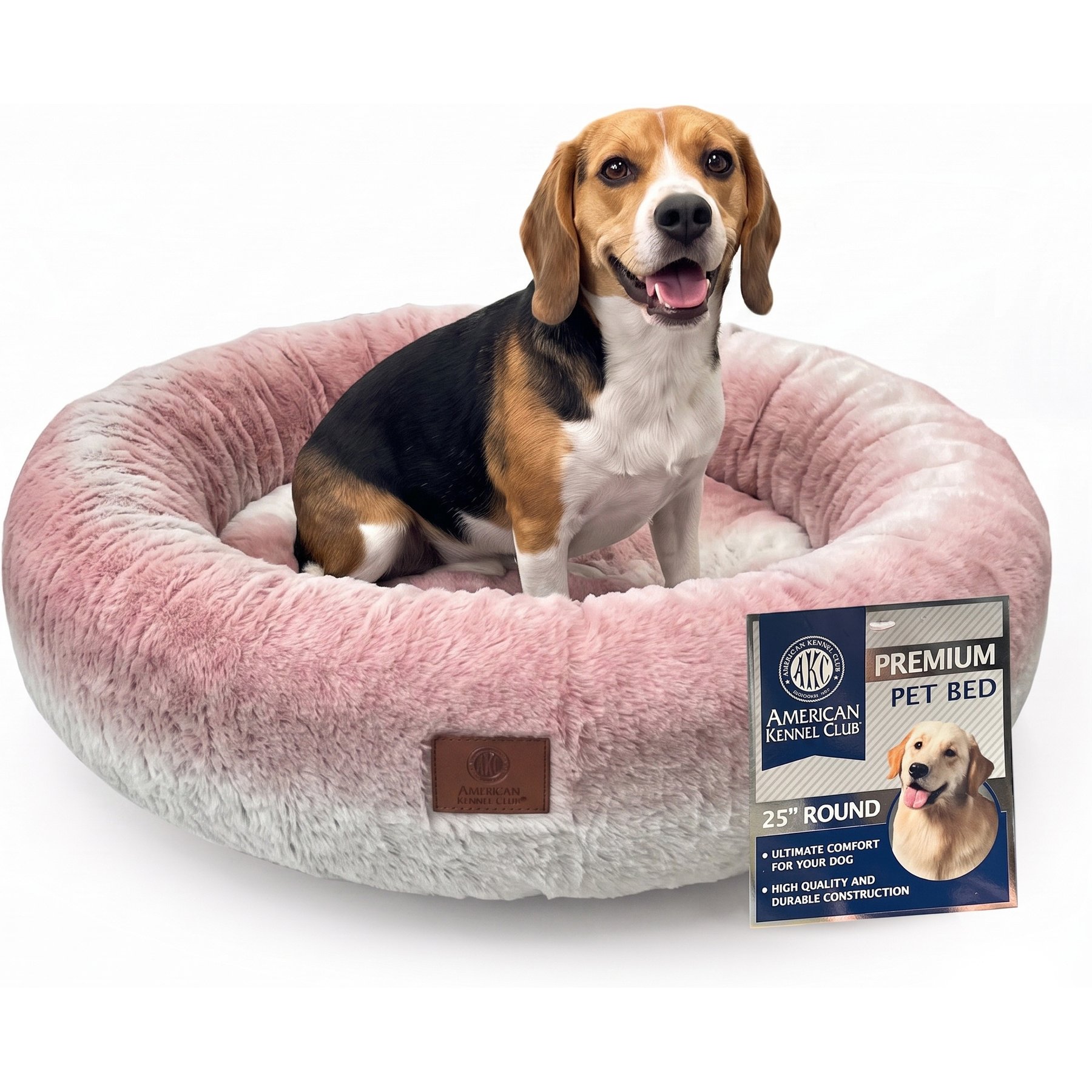 American Kennel Club Premium Round Ultra-Soft Comfort, Cozy Sleeping Space Plush Dog Bed, 25 x 8-in, Pink