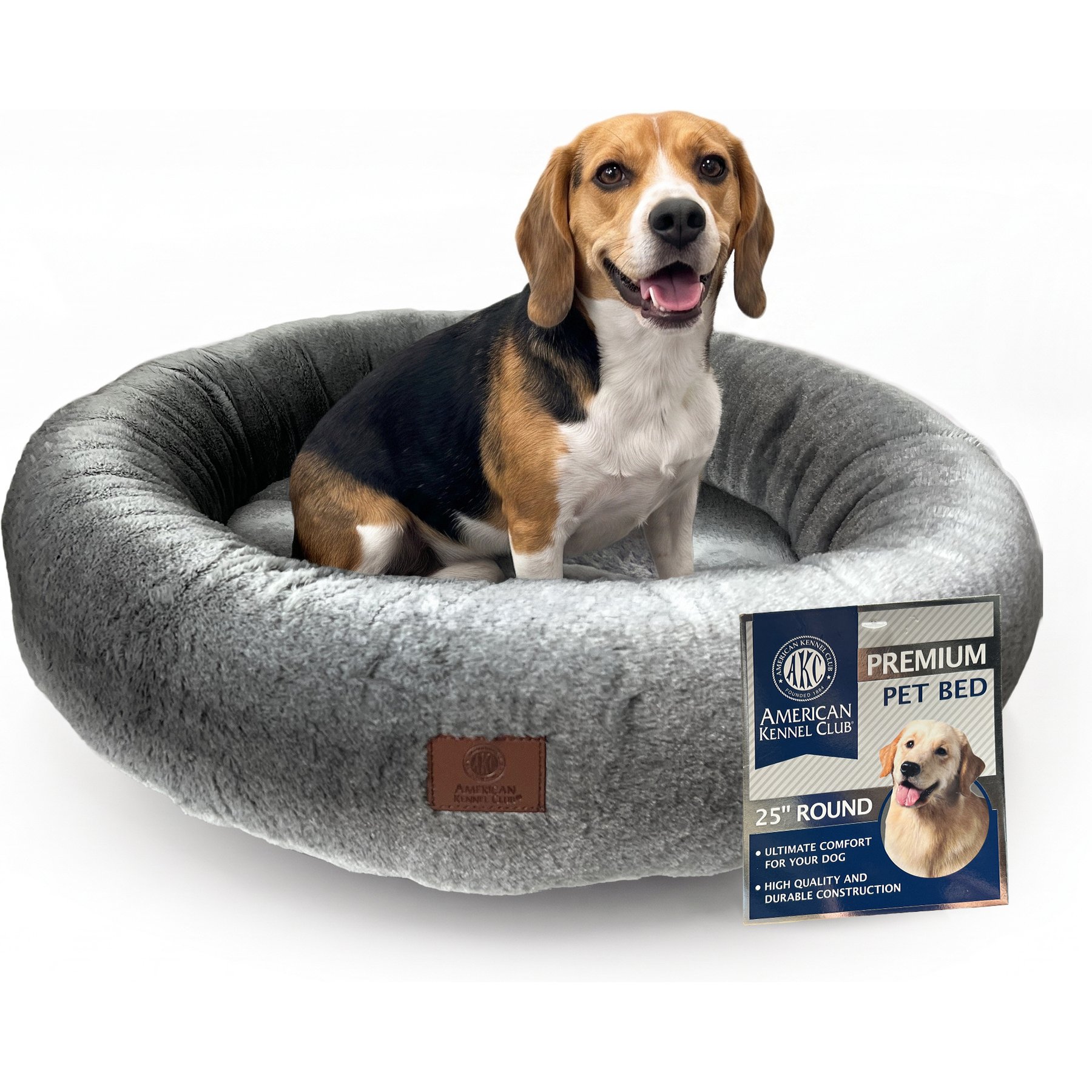 American Kennel Club Premium Round Ultra-Soft Comfort, Cozy Sleeping Space Plush Dog Bed, 25 x 8-in, Gray