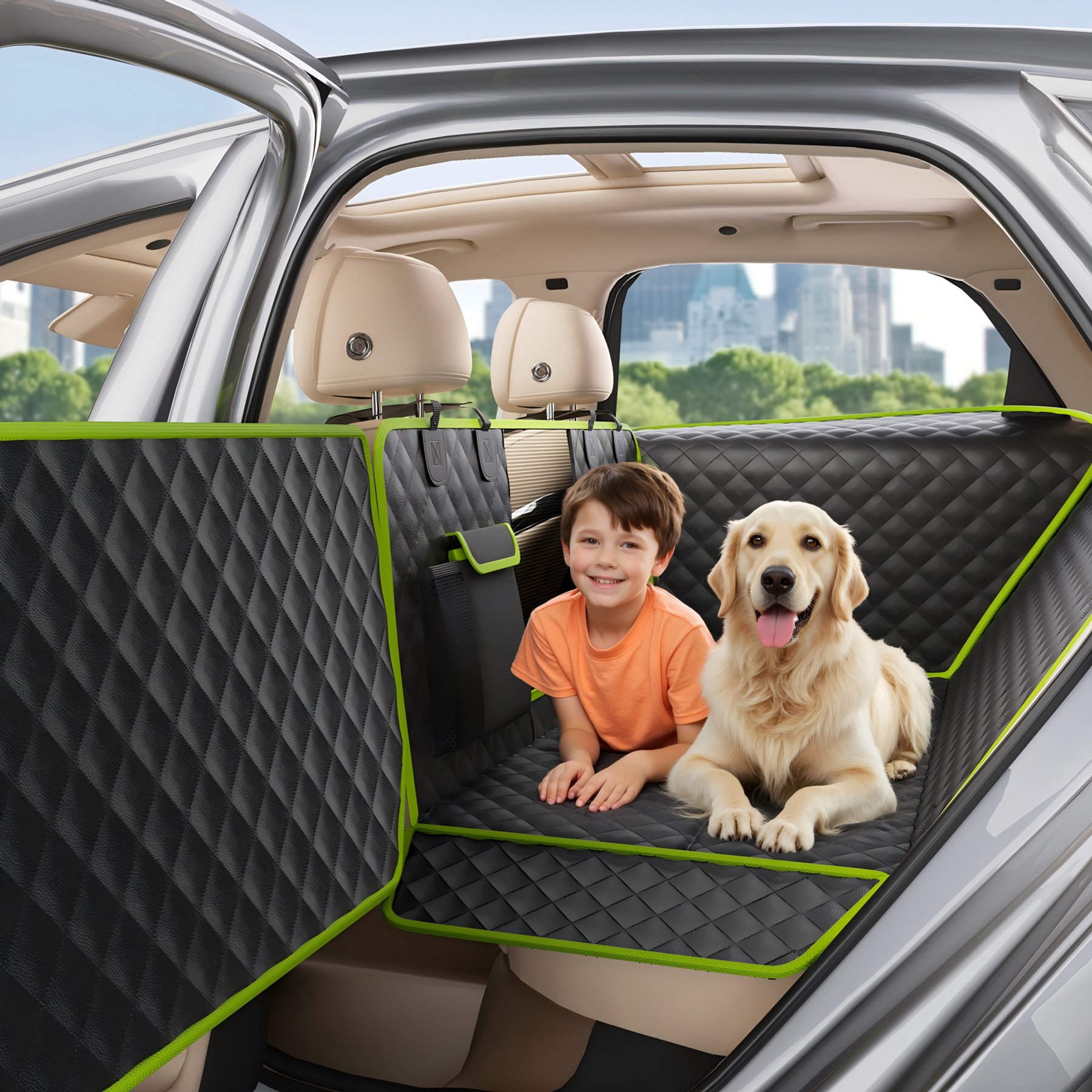 Pecute Full-Coverage Dog Automobile Seat Protective Cover, Black, 53.5 x 23.6-in