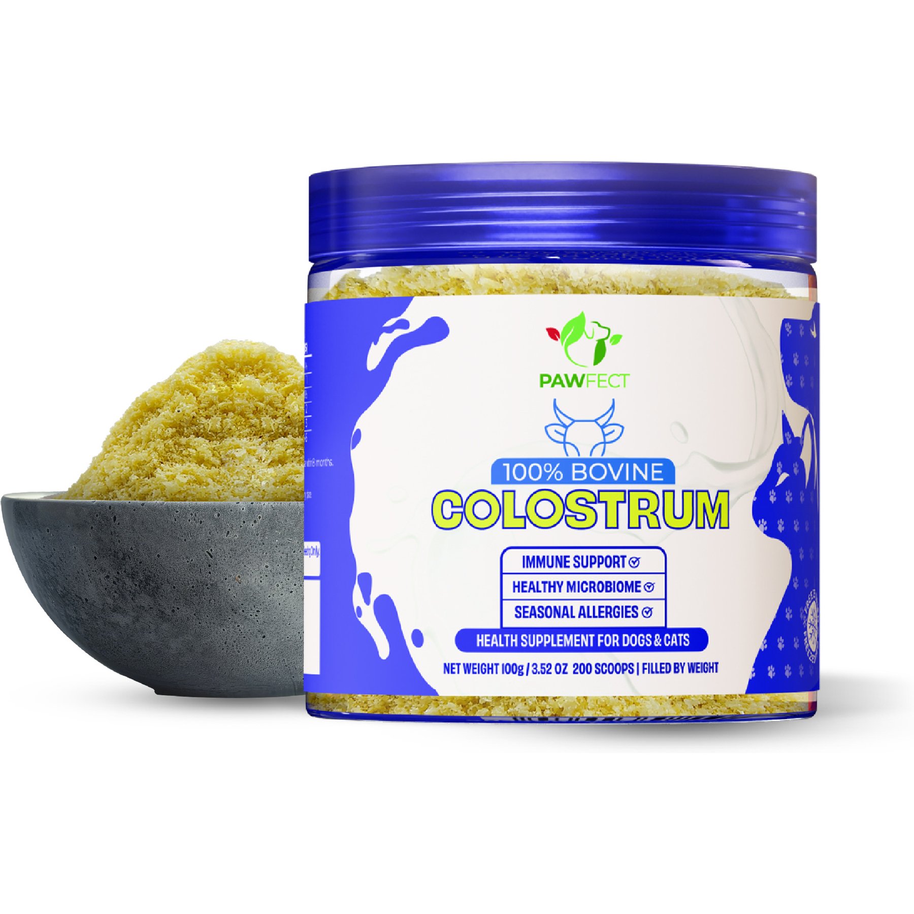 Pawfect Colostrum Daily Food Topper Supplement for Dogs & Cats, 100-g